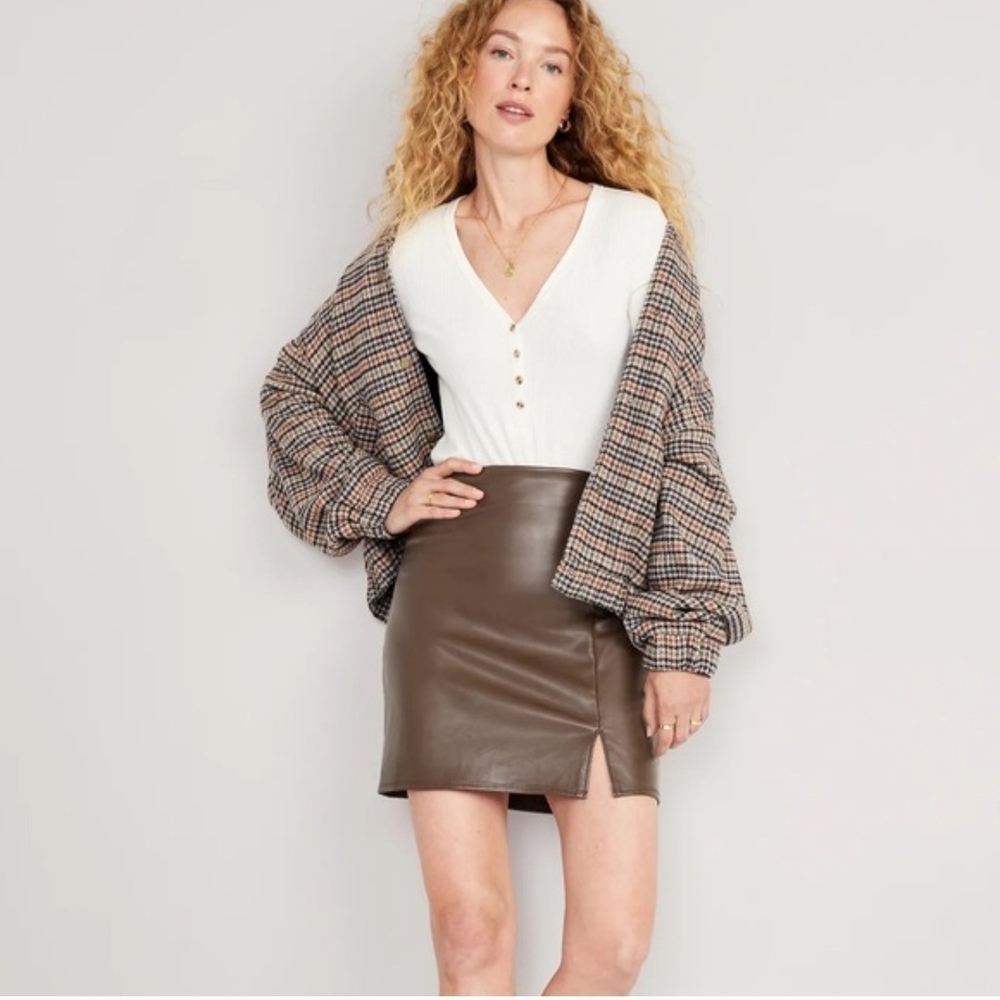 Old Navy Brown Faux Leather Mini Skirt